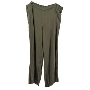 Womens Olive Green Wide Leg Pants Elastic Waist Casual Lounge Size XXL